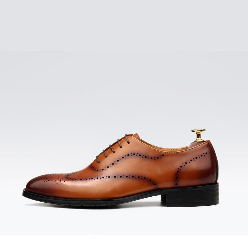 Men’s Leather Pointed Toe Business Lace-Up Shoes