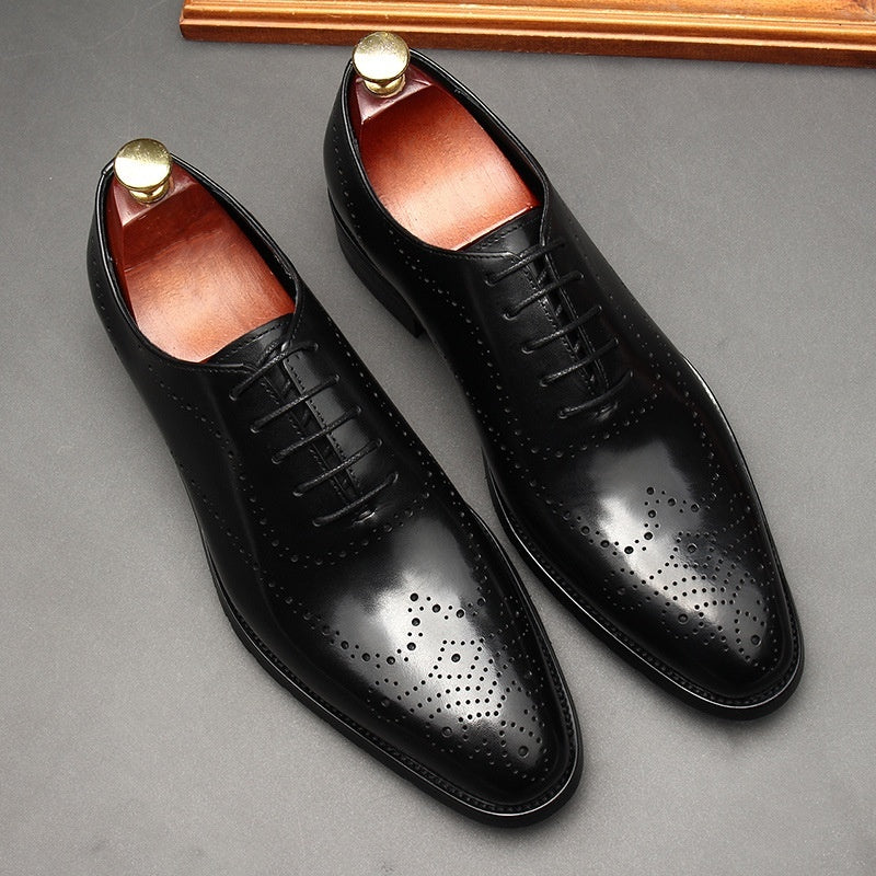 Men’s Leather Pointed Toe Business Lace-Up Shoes