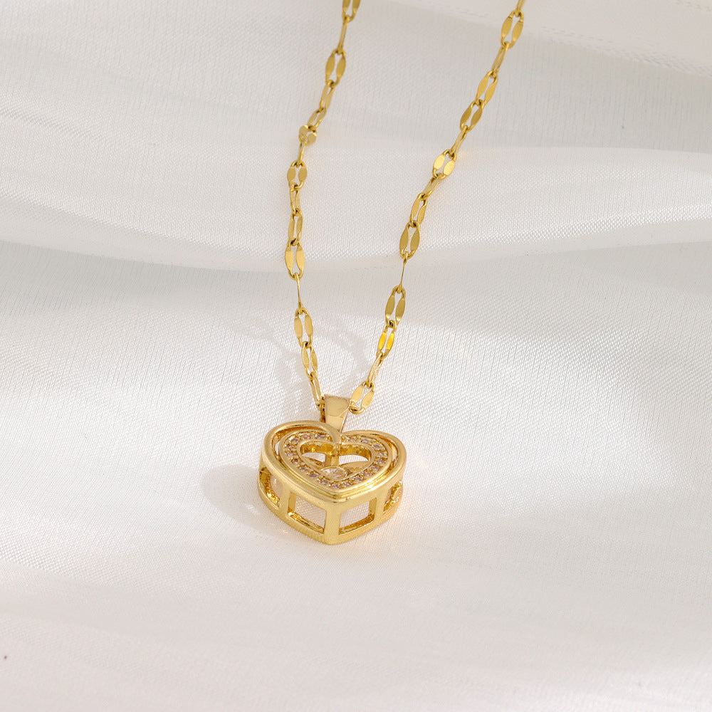 Double-layer Love Necklace with Rhinestones - Titanium Steel Pendant