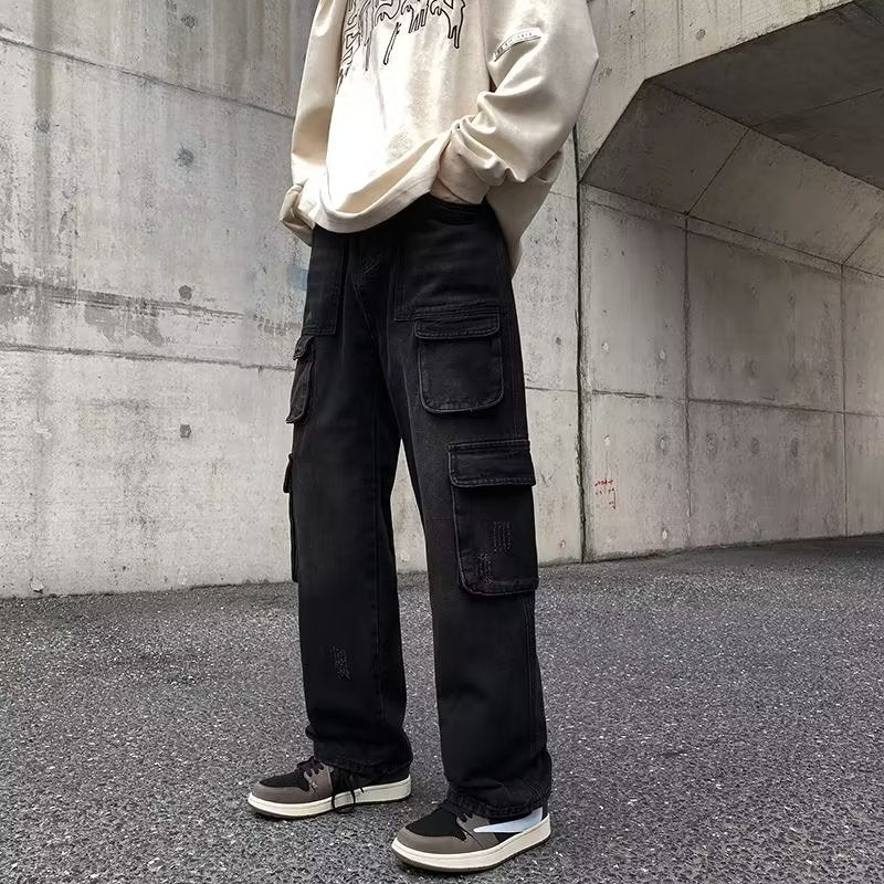 Men's Distressed Straight-Leg Cargo Jeans