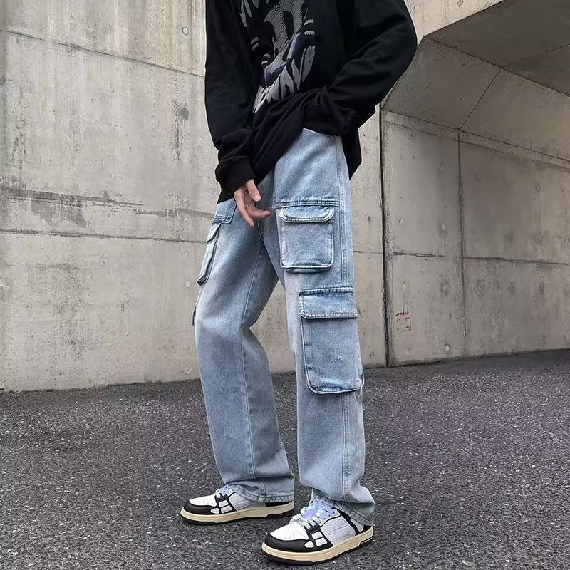 Men's Distressed Straight-Leg Cargo Jeans