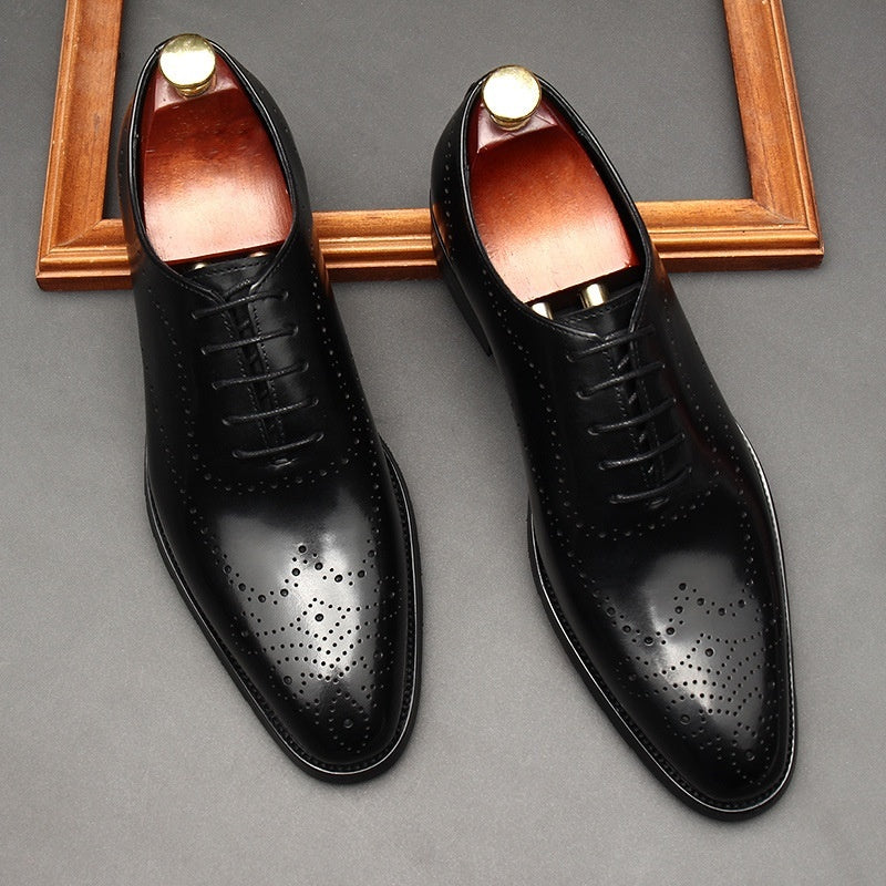 Men’s Leather Pointed Toe Business Lace-Up Shoes