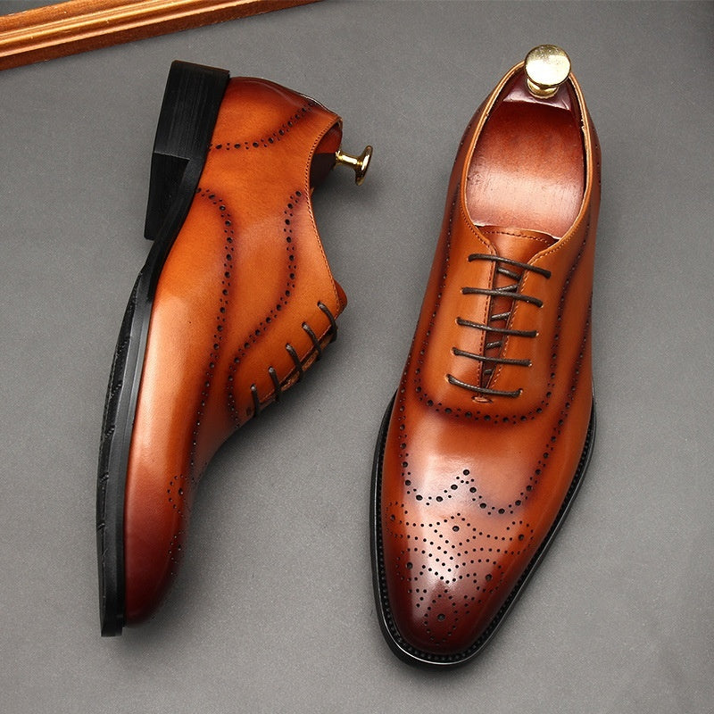 Men’s Leather Pointed Toe Business Lace-Up Shoes