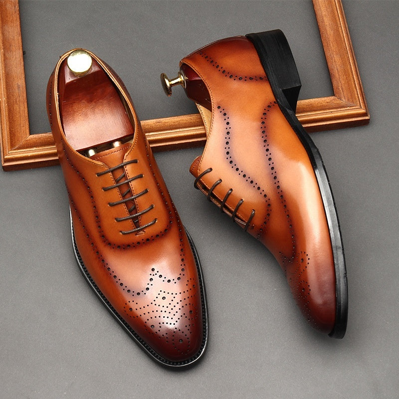 Men’s Leather Pointed Toe Business Lace-Up Shoes
