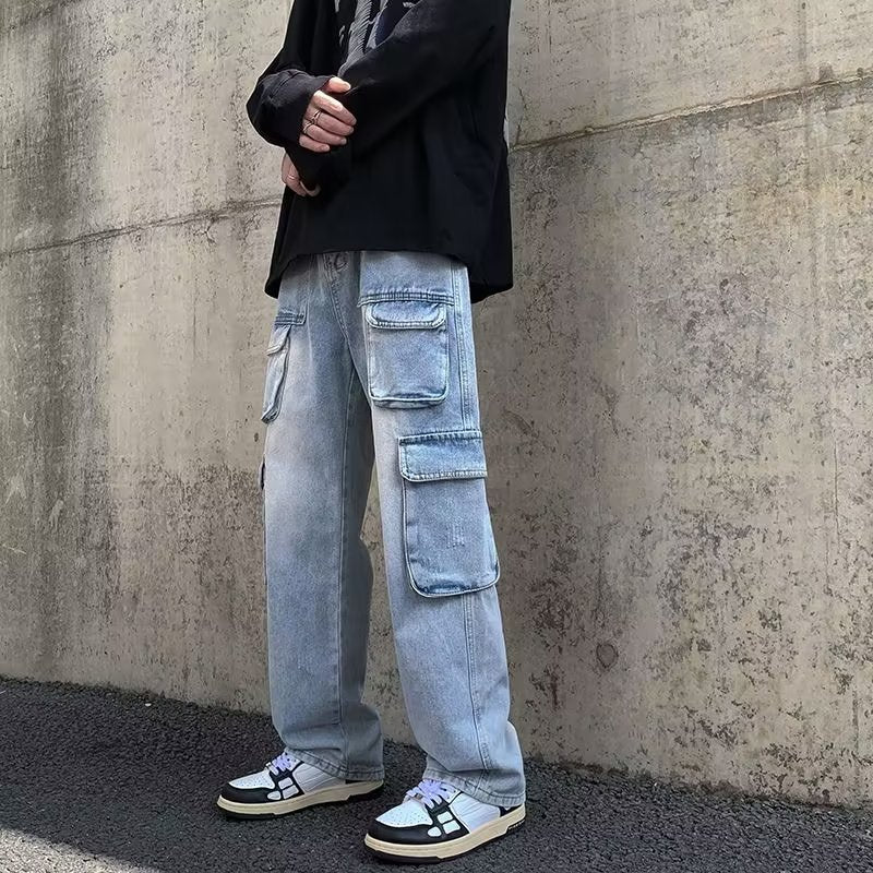 Men's Distressed Straight-Leg Cargo Jeans