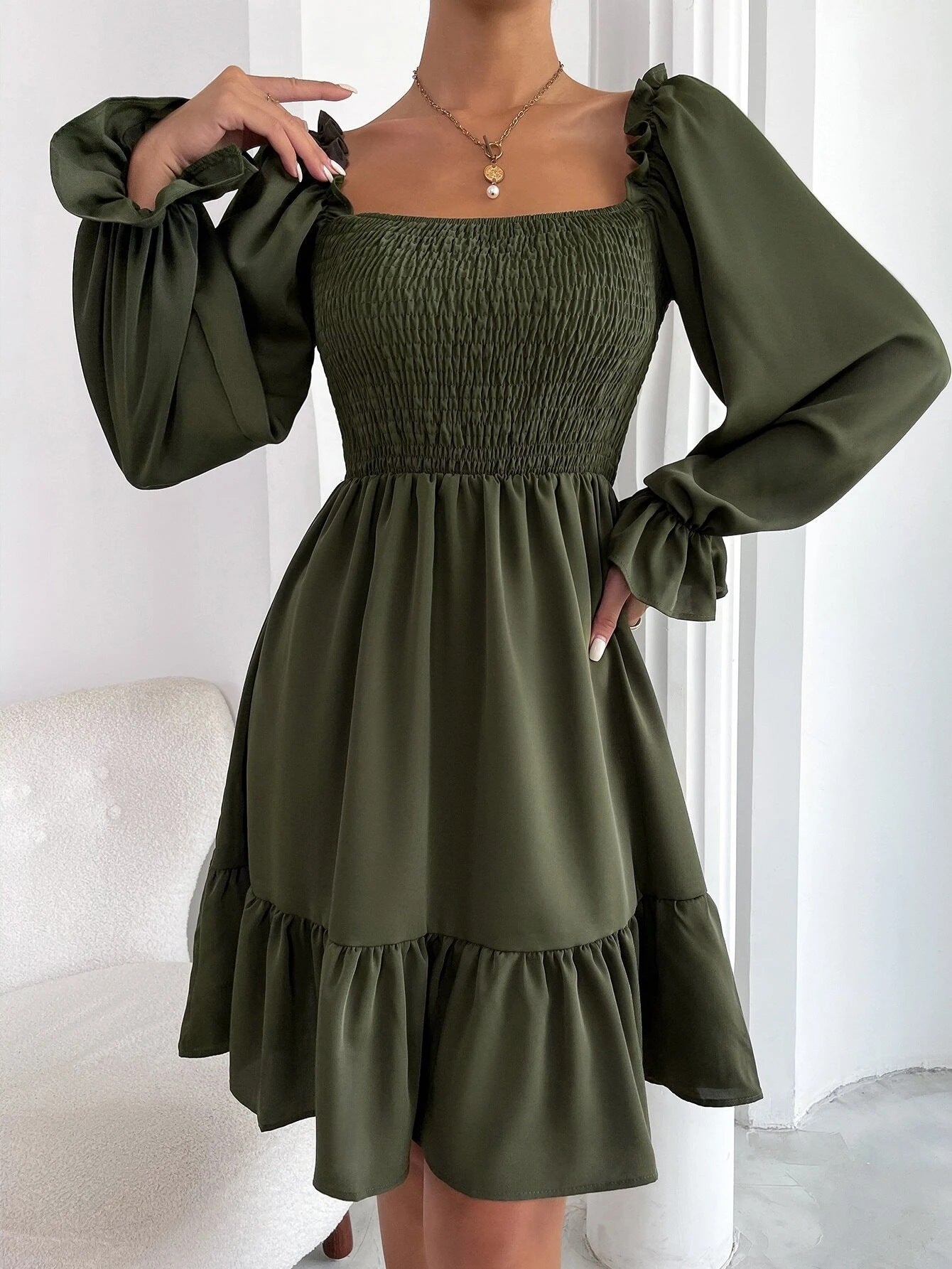 Flared Long Sleeve Swing Dress