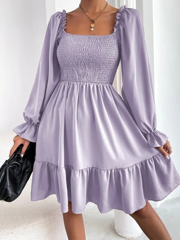 Flared Long Sleeve Swing Dress