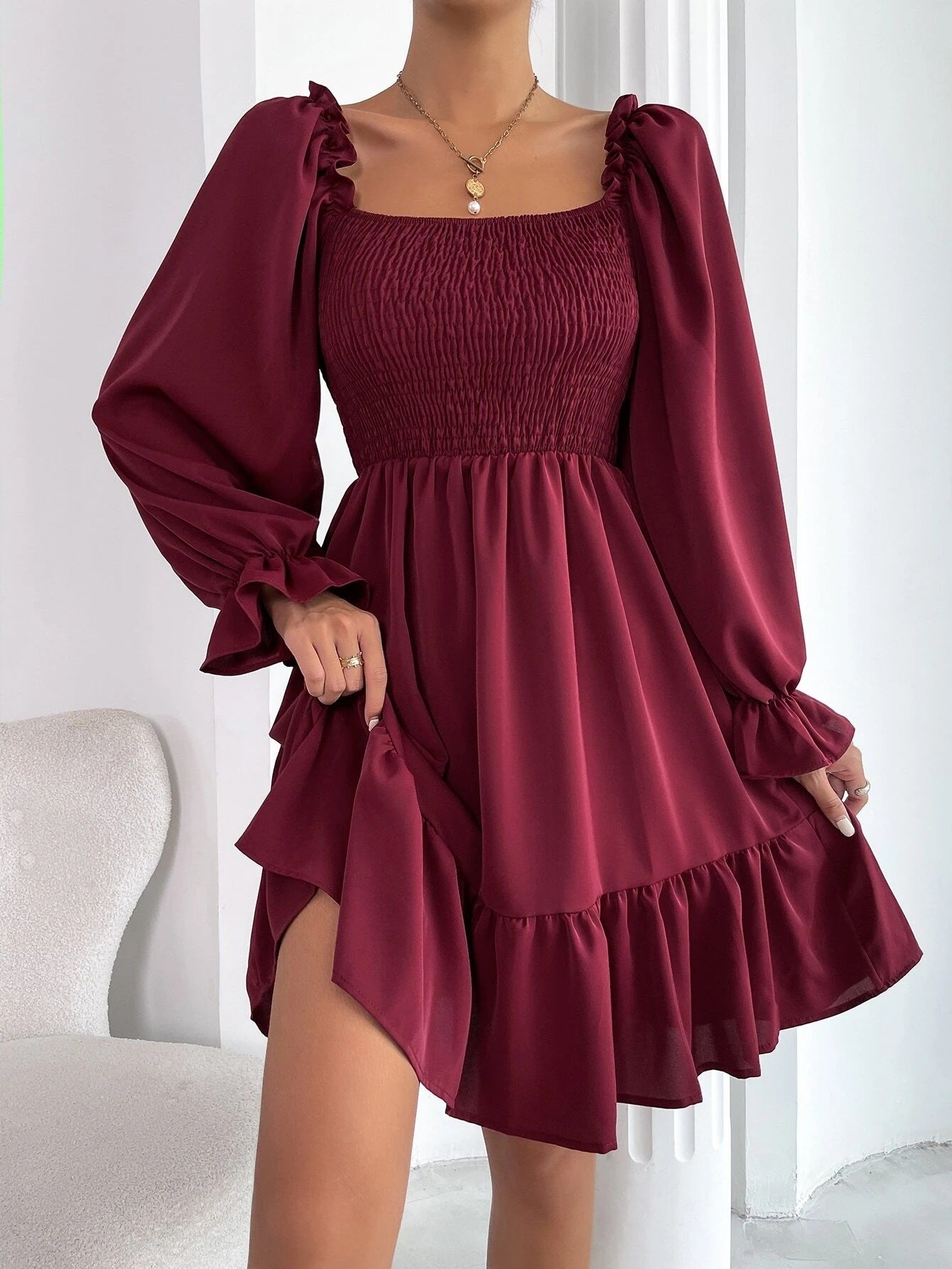 Flared Long Sleeve Swing Dress