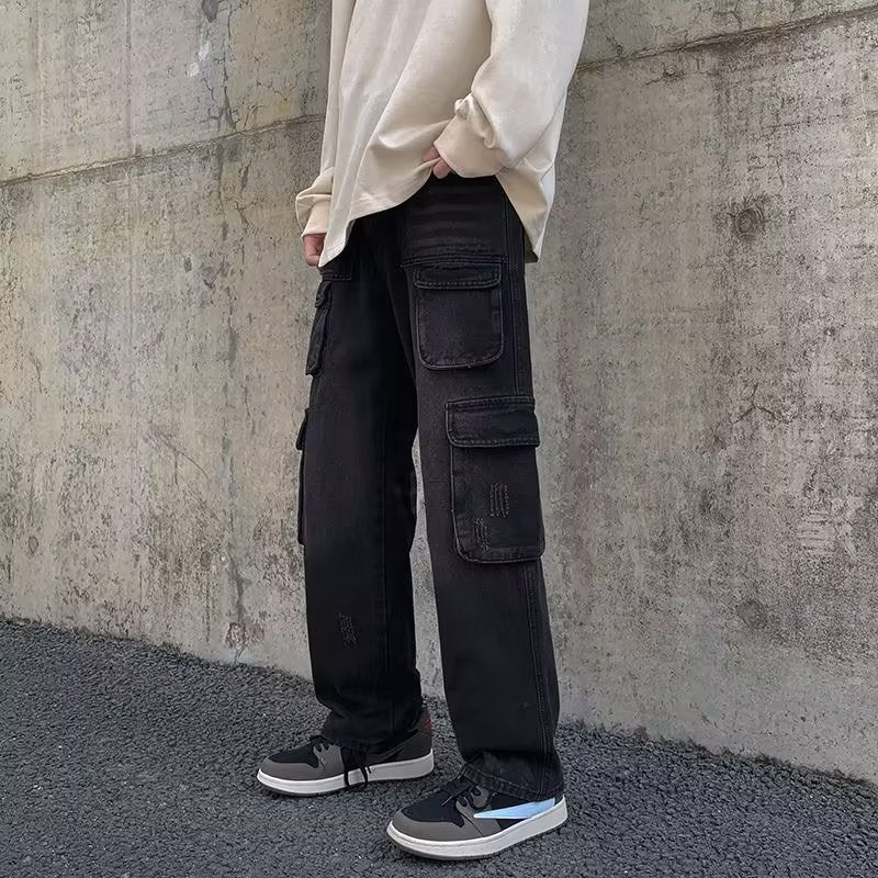 Men's Distressed Straight-Leg Cargo Jeans