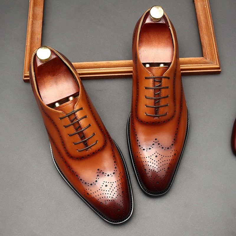 Men’s Leather Pointed Toe Business Lace-Up Shoes