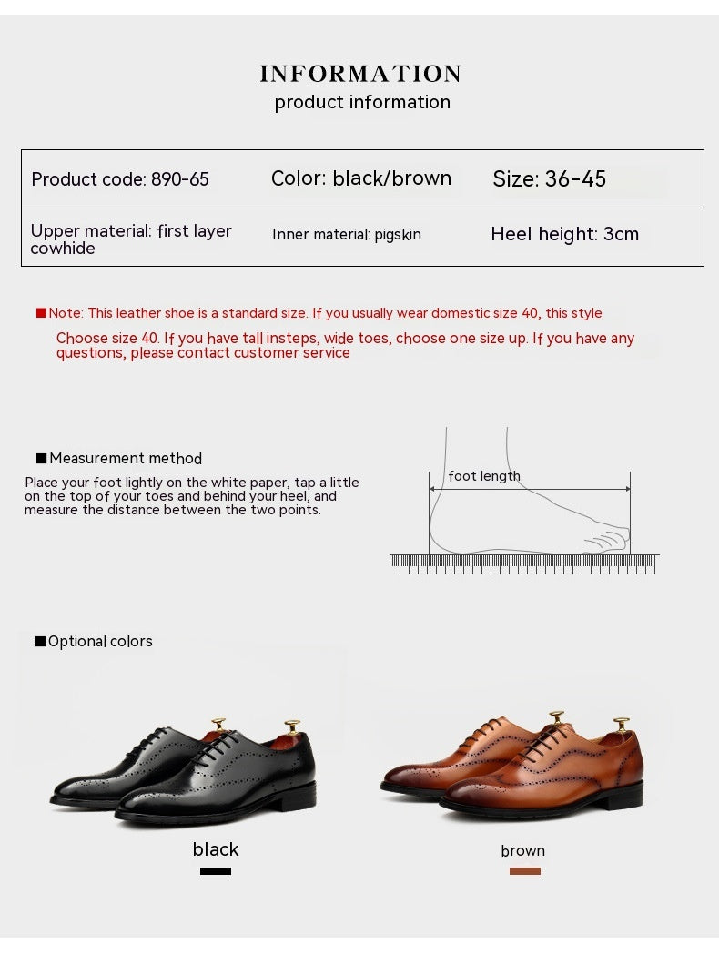 Men’s Leather Pointed Toe Business Lace-Up Shoes