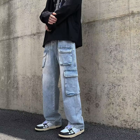 Men's Distressed Straight-Leg Cargo Jeans