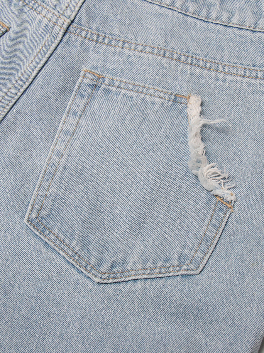Vintage Light Blue Washed High-Waisted Cargo Jeans