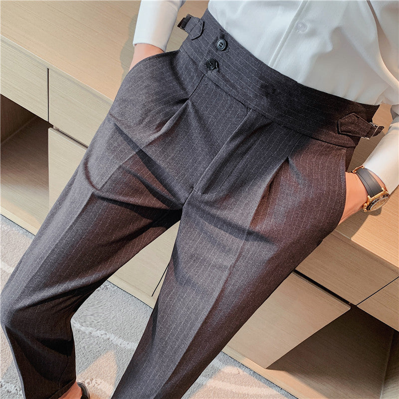 Men's High-Waisted Striped Casual Trousers
