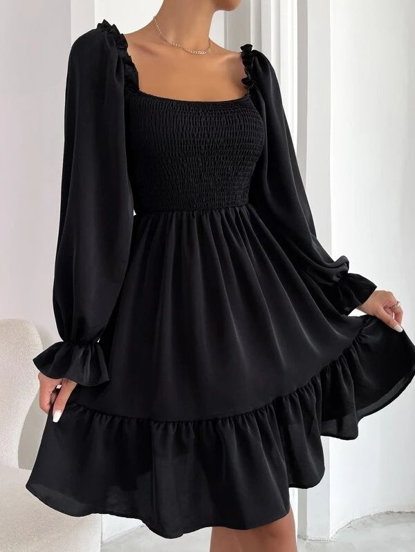 Flared Long Sleeve Swing Dress