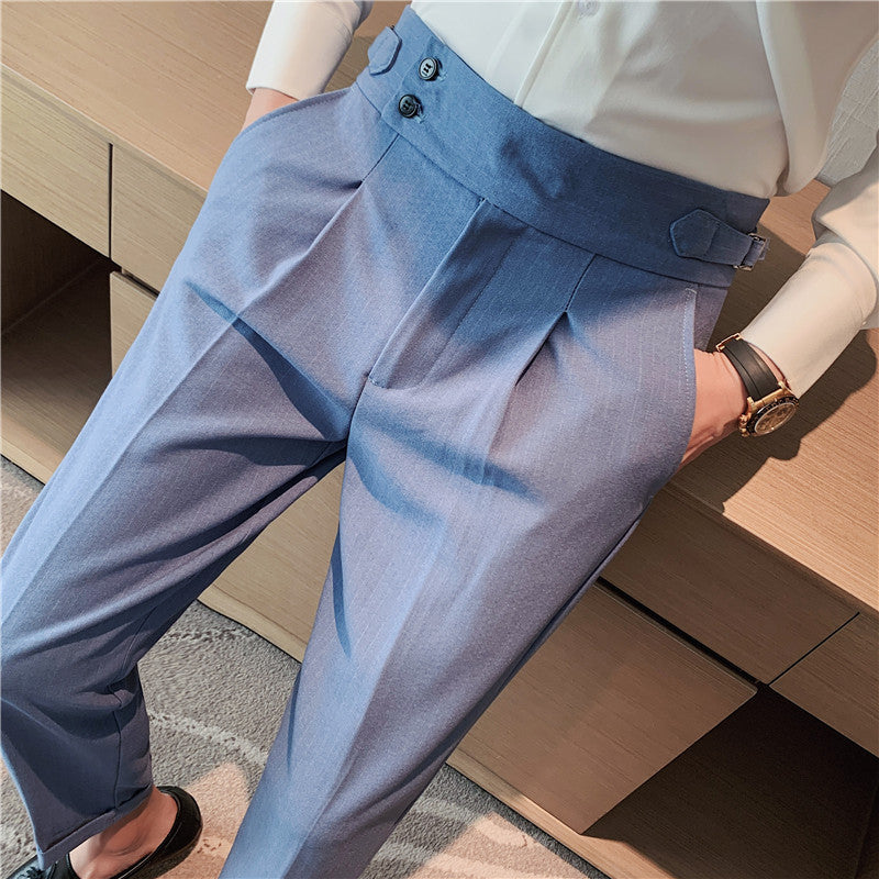 Men's High-Waisted Striped Casual Trousers