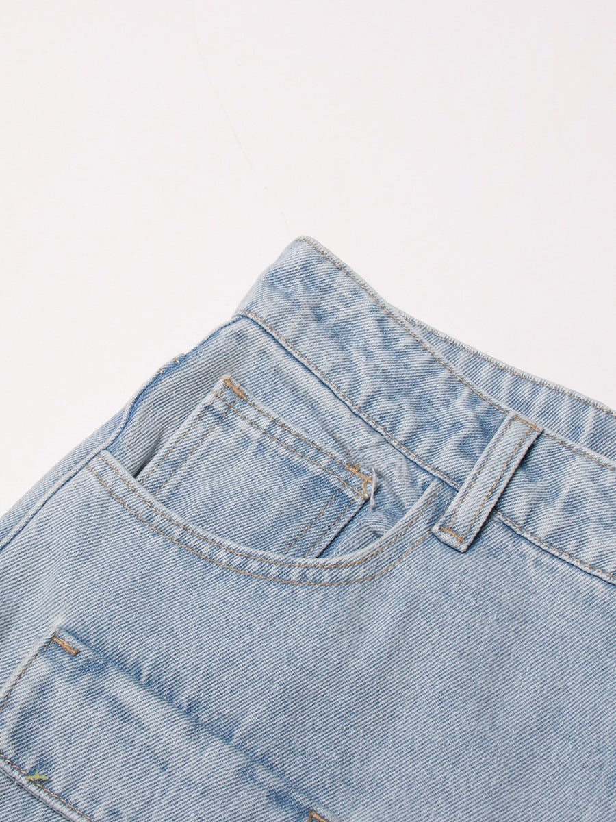 Vintage Light Blue Washed High-Waisted Cargo Jeans