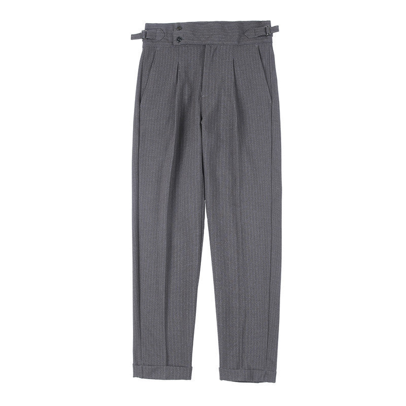 Men's High-Waisted Striped Casual Trousers